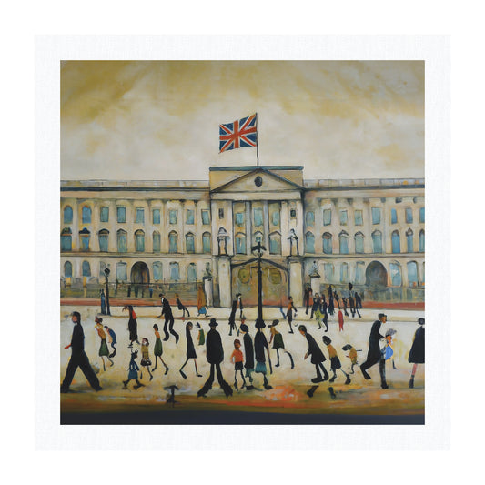 "Buckingham Palace" Giclée Art Print 21cm Square. AI Generated Image in the Style Of LS Lowry