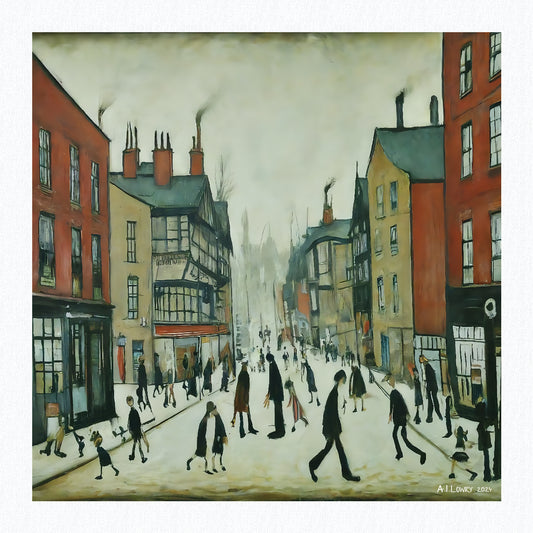 "Chester" Giclée Art Print 21cm Square. AI Generated Image in the Style Of LS Lowry