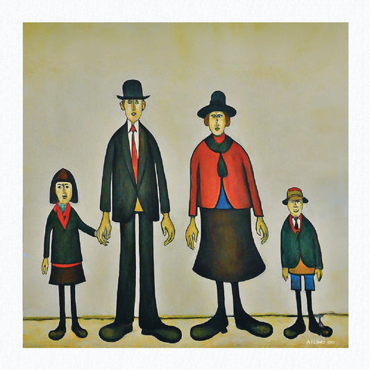 "Family Portrait" Giclée Art Print 21cm Square. AI Generated Image in the Style Of LS Lowry